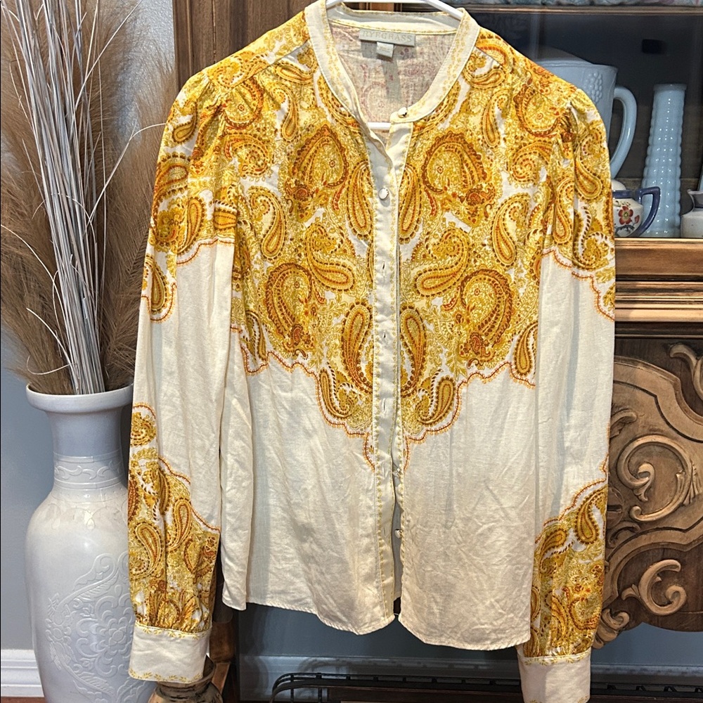 Paisley Print Blouse - Yellow and Cream